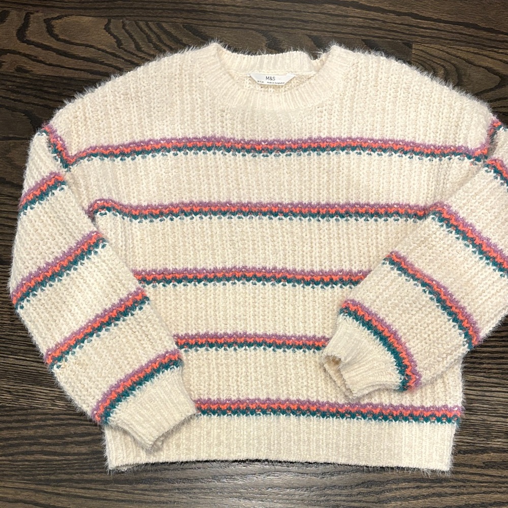 Marks & Spencer Girls kids Cream Sweater with Colorful Stripes 10-11 years